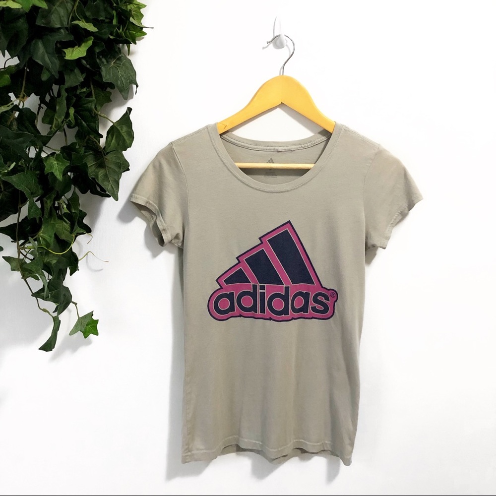 Adidas Logo Grey Pink Short Sleeve Graphic Tee T-Shirt